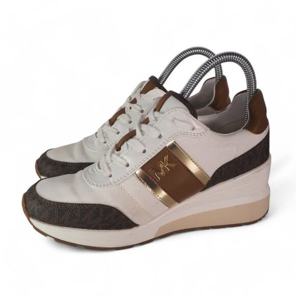 Michael Kors Semi Lux Mabel Hidden Wedge Trainers Brown 43F1MBFSCB Women's 6M - Picture 2 of 11